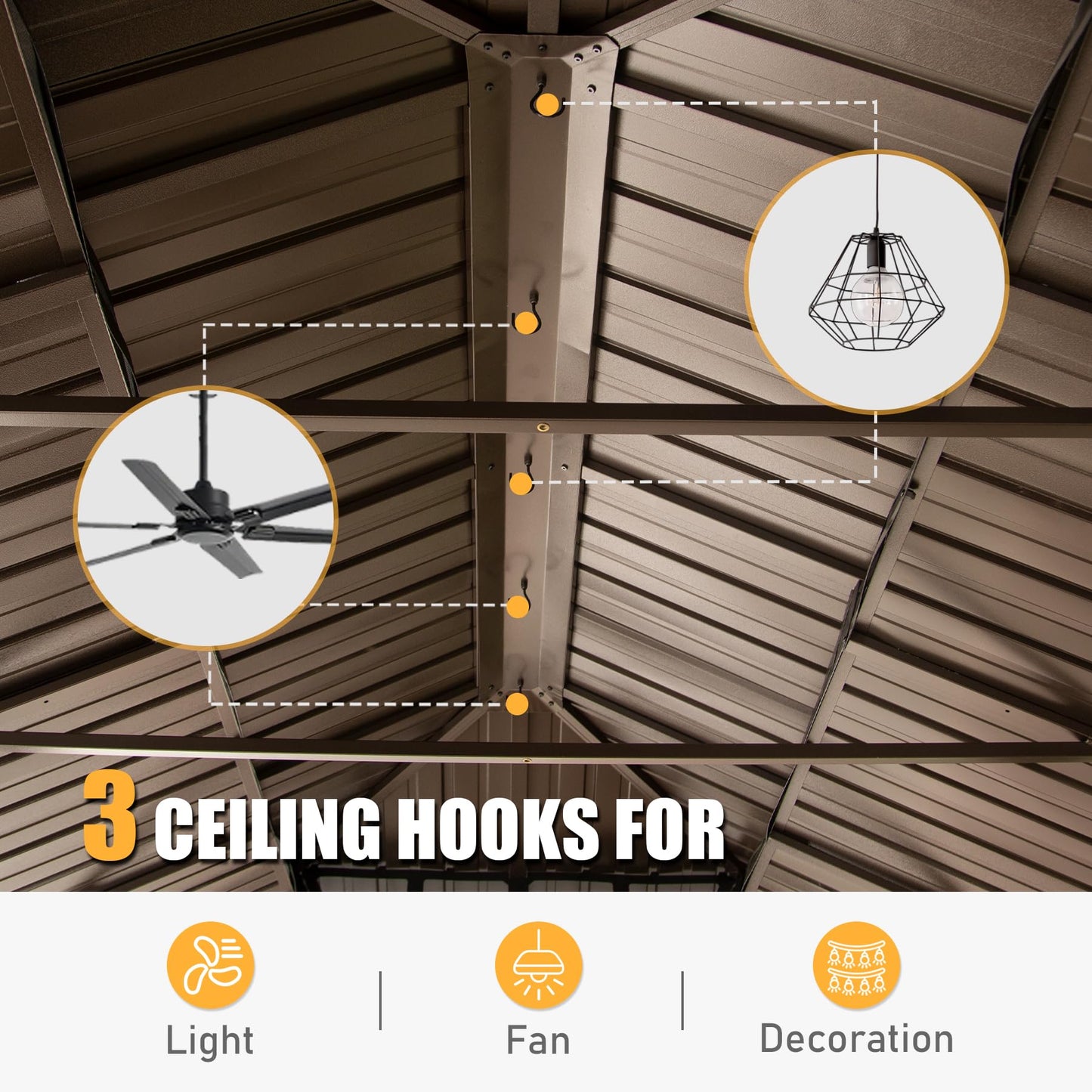 Bronze colored ceiling hooks designed for outdoor gazebo use suitable for lights fans or decorations