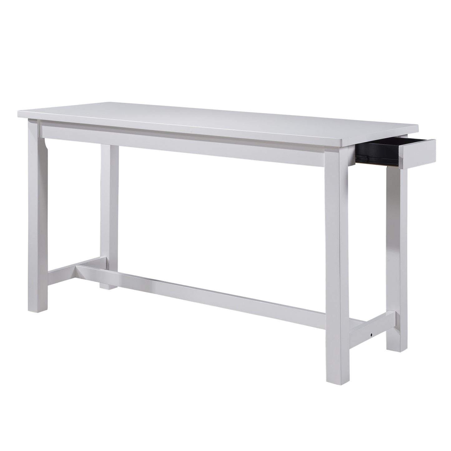 White wood console table with one open drawer perfect for entryways