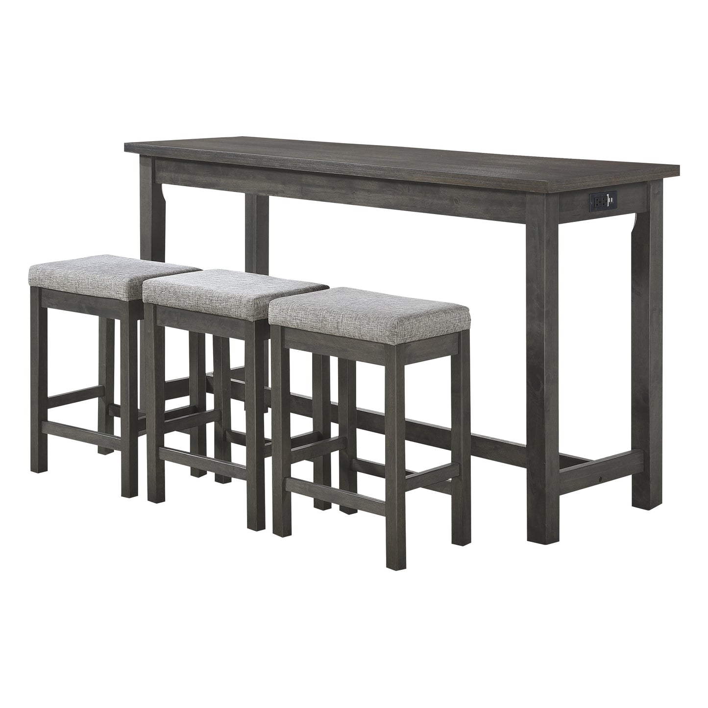 Dark gray wood counter height table set with three upholstered stools