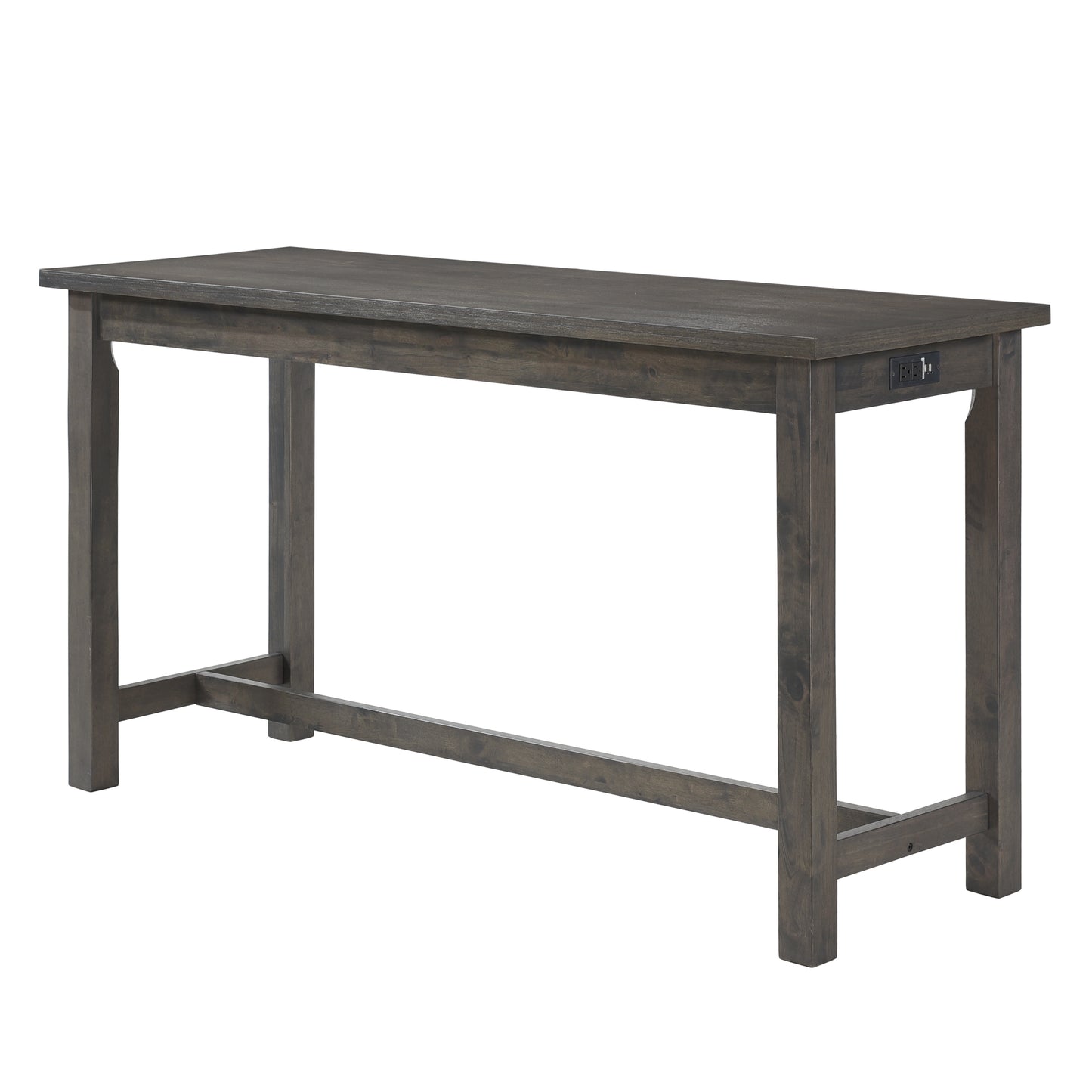 Dark gray wooden bar table with builtin power outlet and USB ports