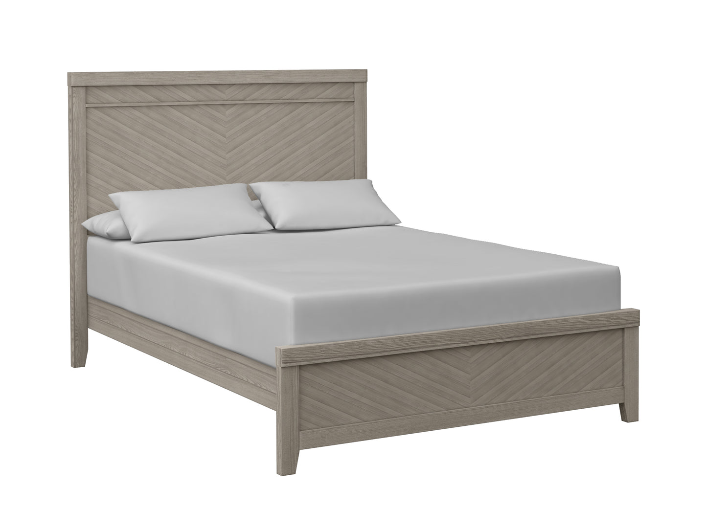 Modern wood grain king bed frame with herringbone headboard detail