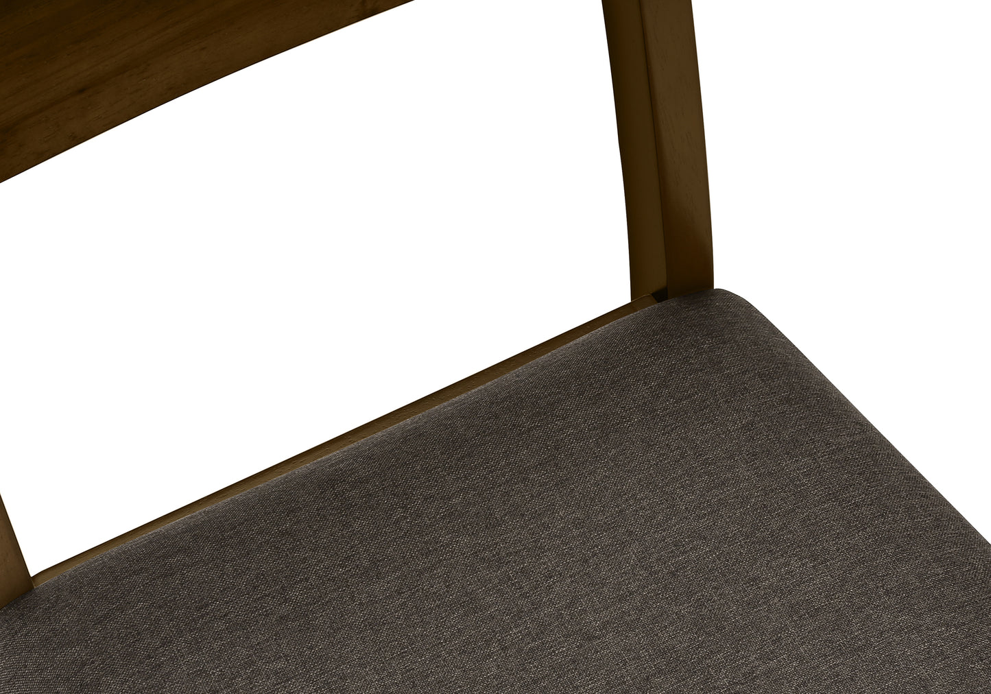 Dark grey fabric seat cushion on a wooden frame chair