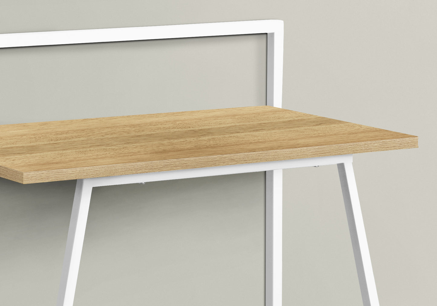 Minimalist oak wood desk with sleek white metal frame