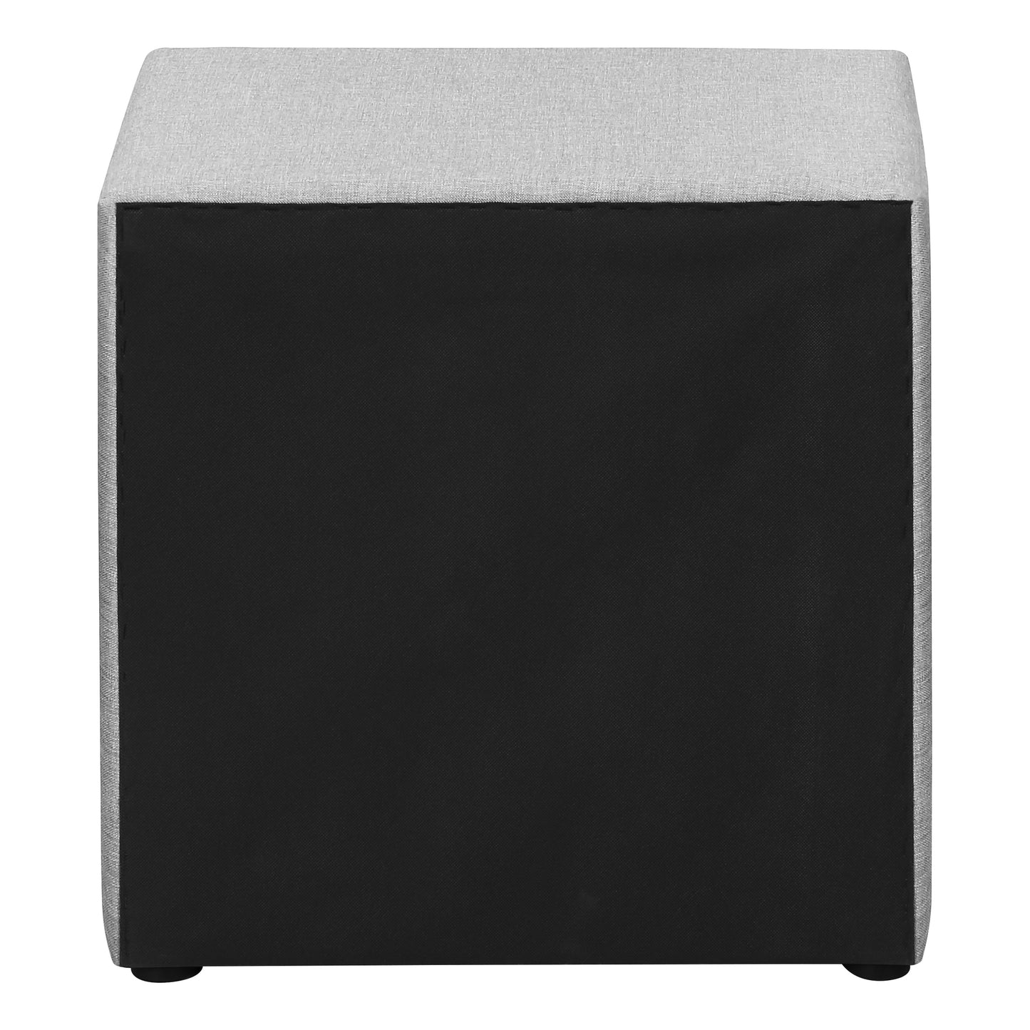 Modern grey fabric ottoman with black base and small feet versatile