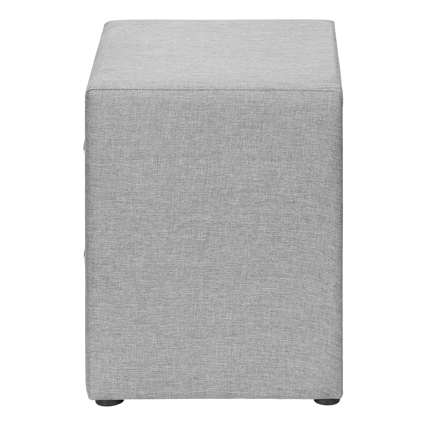 Gray fabric upholstered cube ottoman with black feet