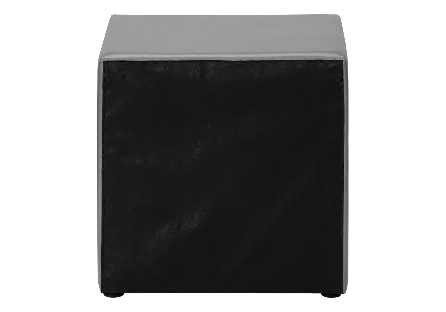 Gray and black faux leather storage ottoman with stitched seams
