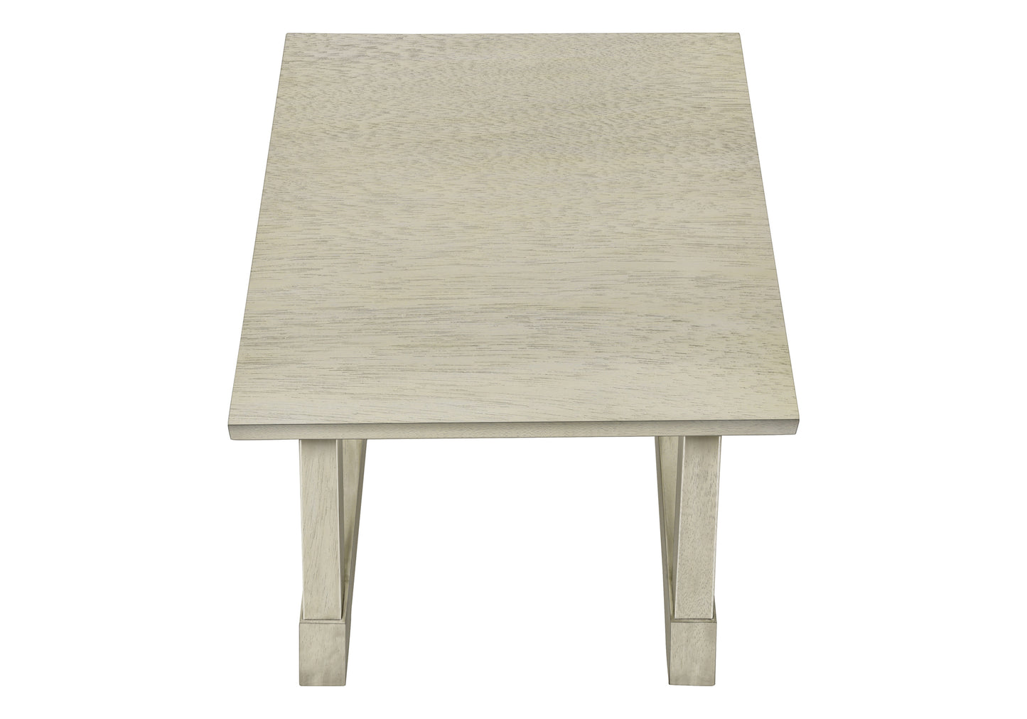 Distressed white wood end table with tapered legs ideal for modern living rooms
