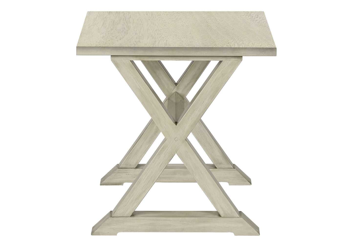 Light gray wooden accent table with Xshaped legs for a modern rustic feel