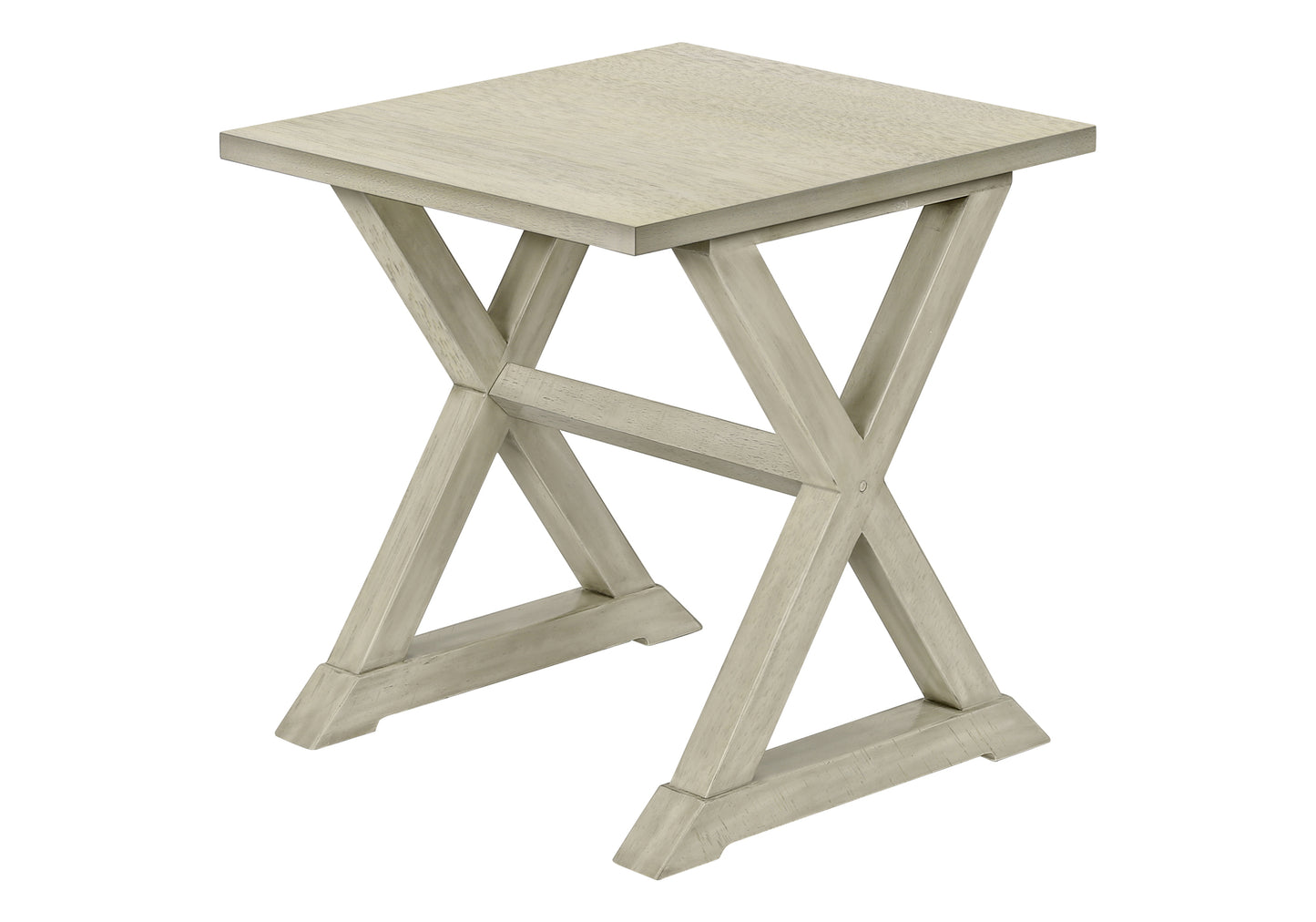 Light grey wooden side table with Xshaped legs
