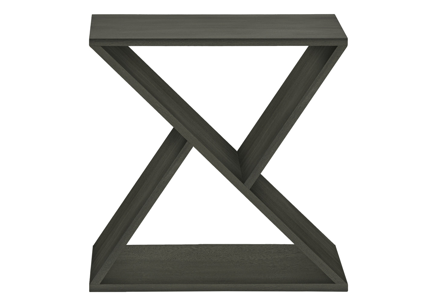 Dark grey modern accent table with geometric open frame design