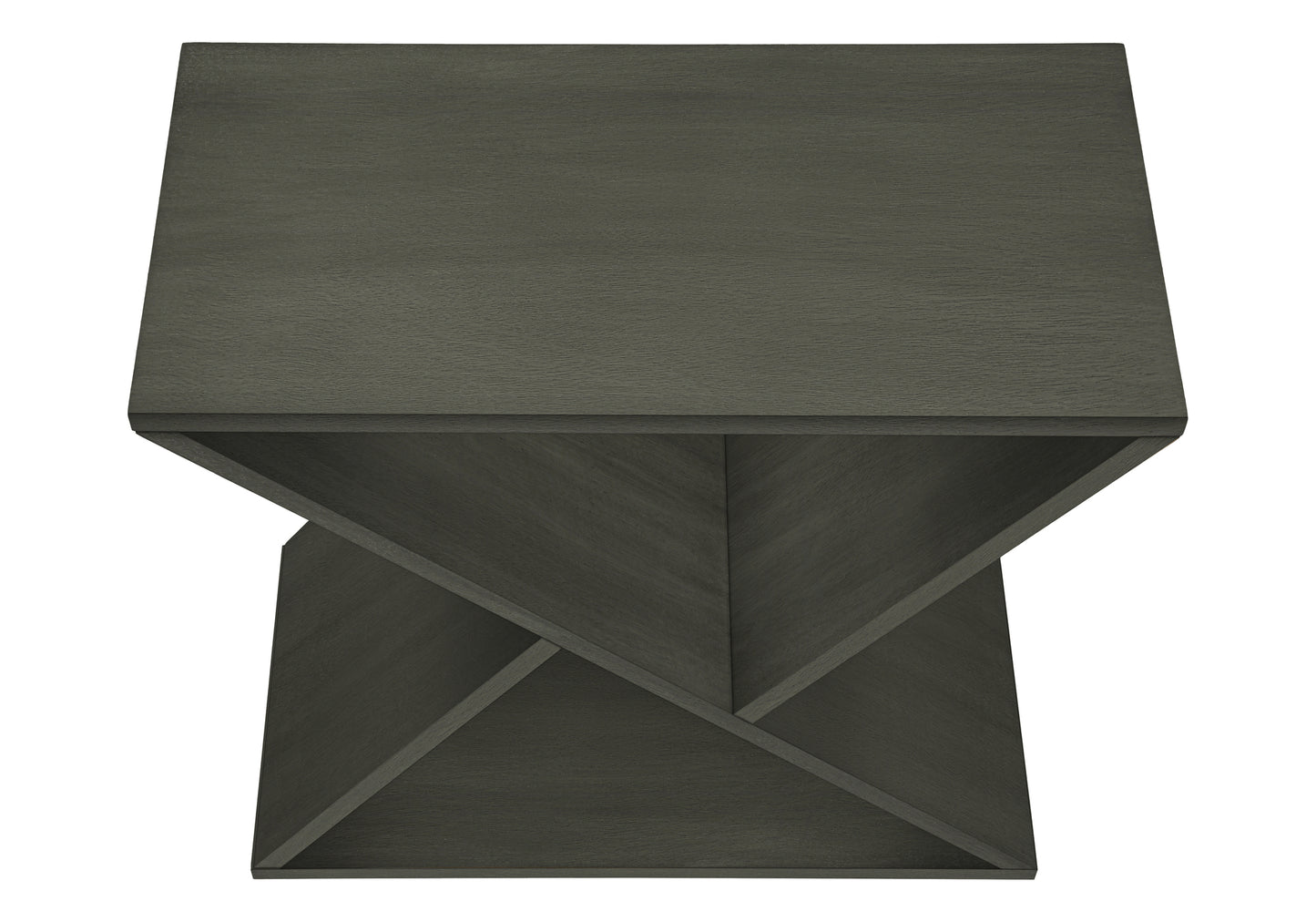 Dark gray modern end table with geometric open shelving