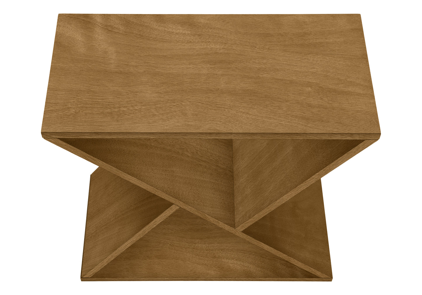 Modern oak wood bedside table with geometric shelf design
