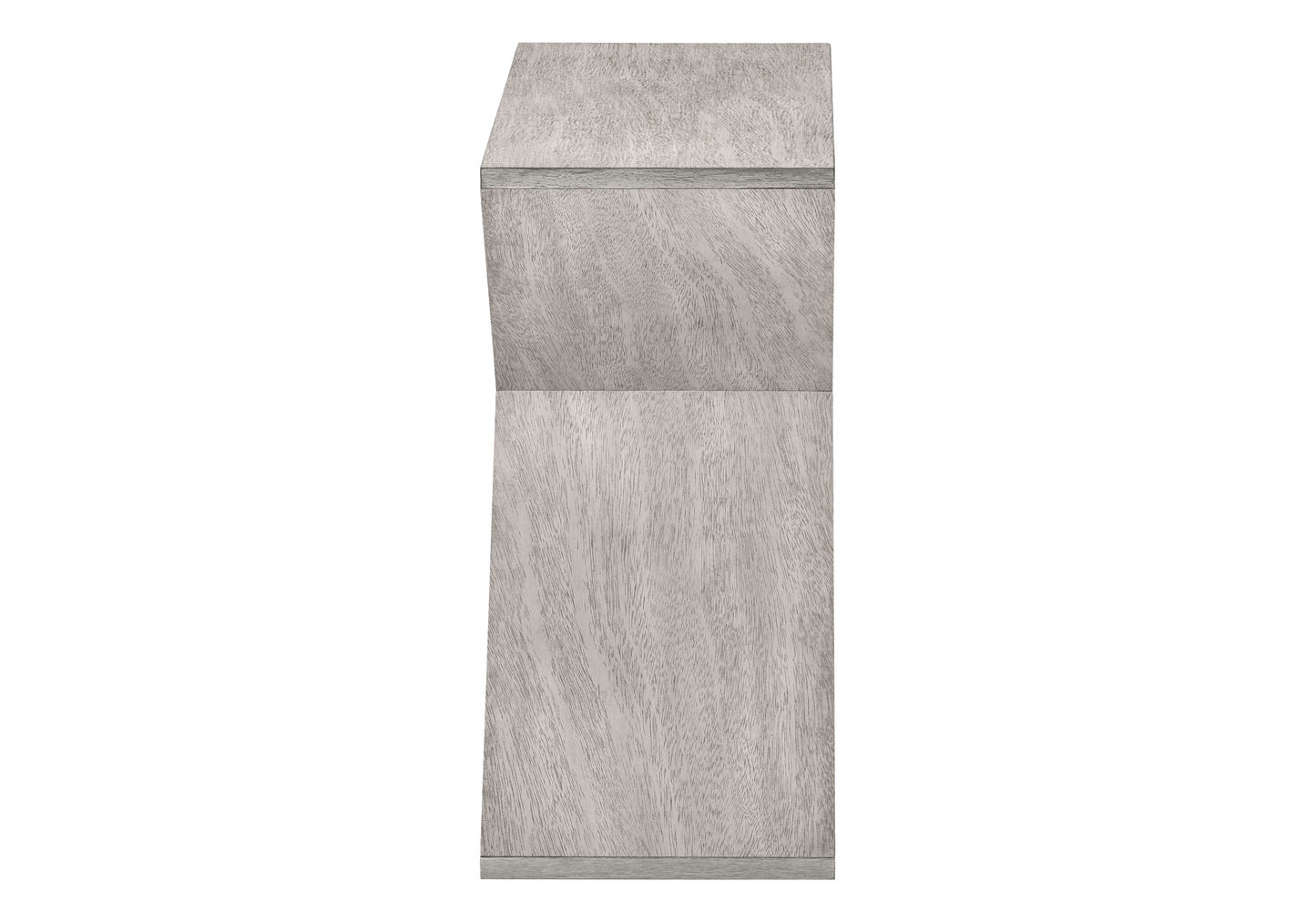Modern grey wood mantelpiece with a textured grain and clean lines