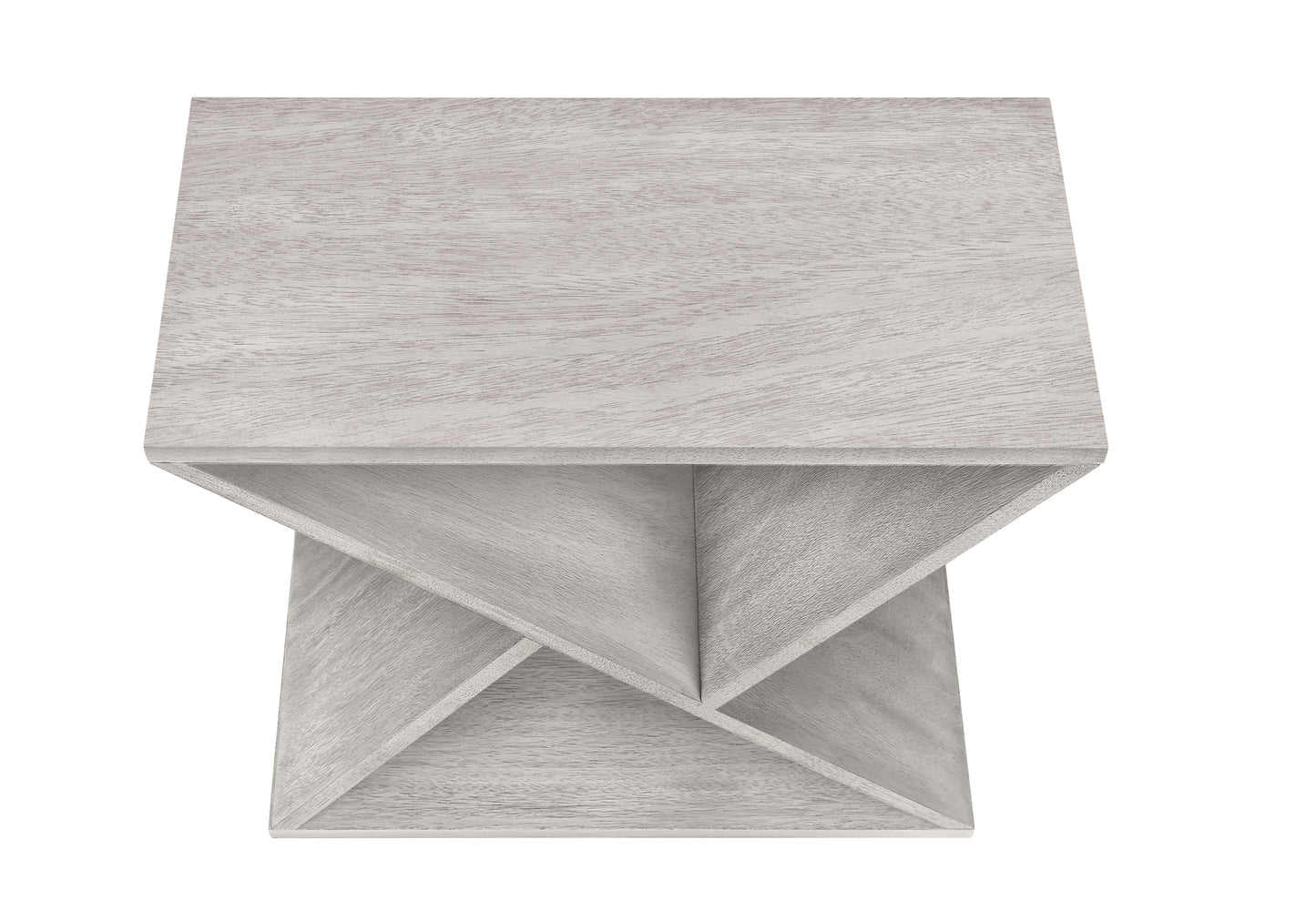 White wash wood end table with geometric open shelving modern living room furniture