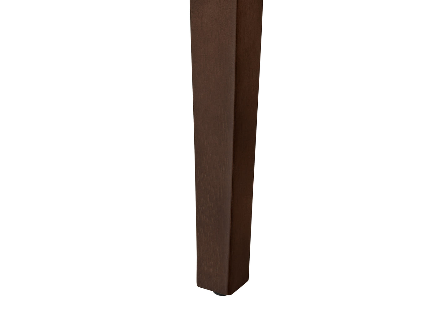 Dark brown tapered wood table leg with visible grain texture