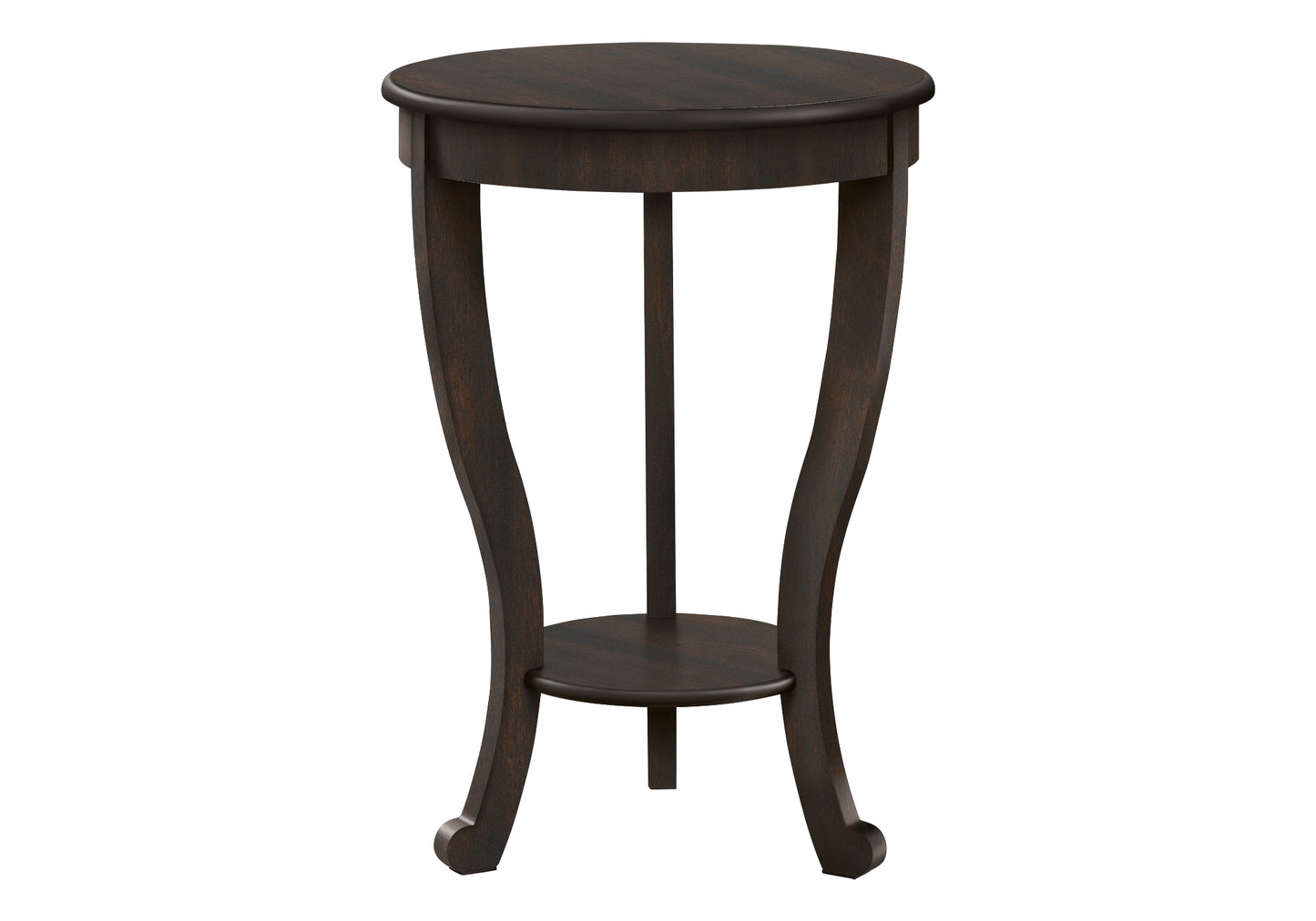 Dark wood plant stand with curved legs and a round top ideal for accent decor