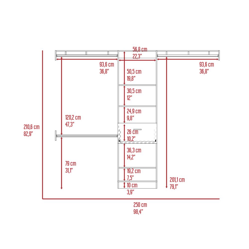 Wardrobe system dimensions cm width cm height
