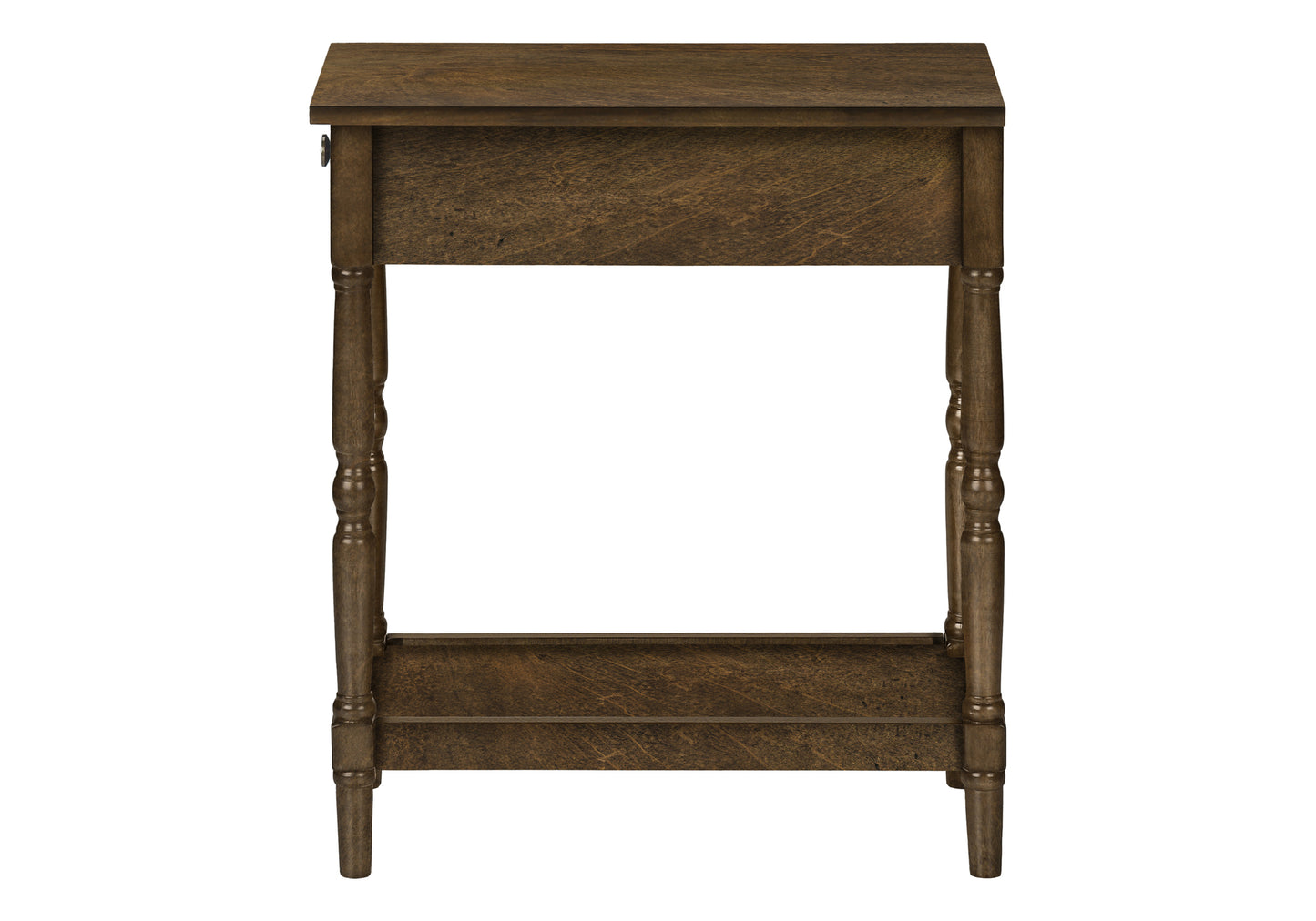 Dark wood console table with turned legs and lower shelf