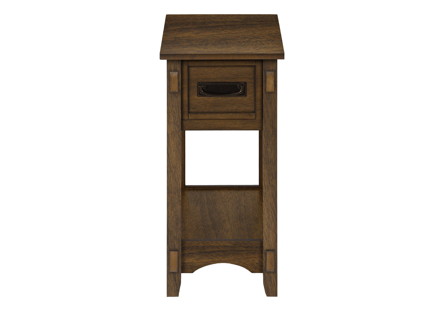 Mission style wood end table with drawer and open shelf