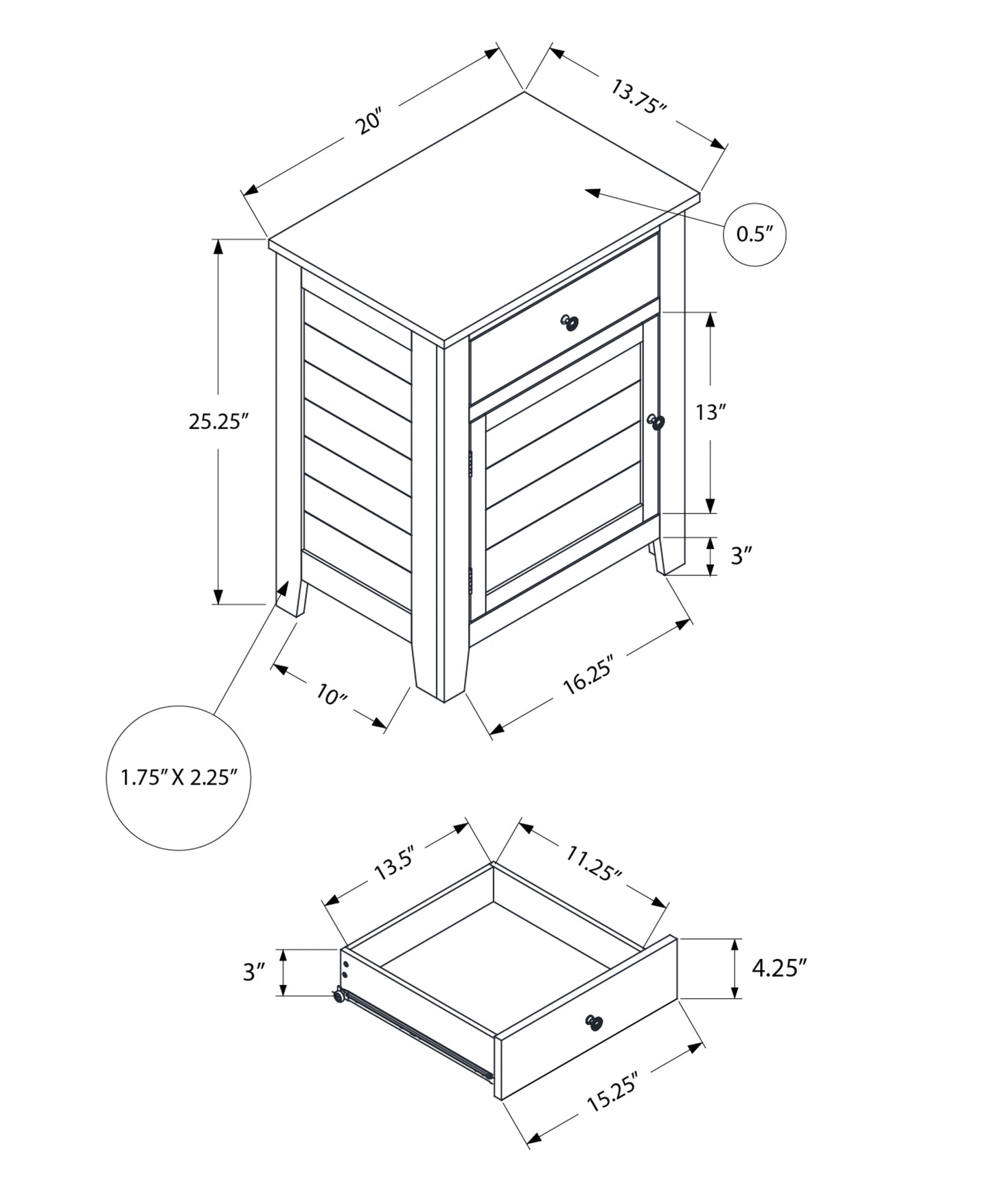 Dimensions for a wooden nightstand H x W x D