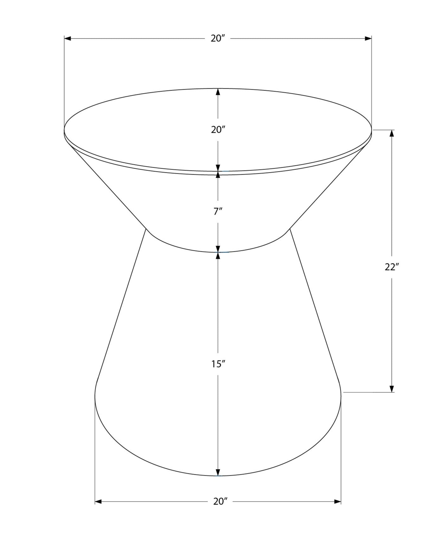 Modern hourglass side table inch diameter inch height clean lines