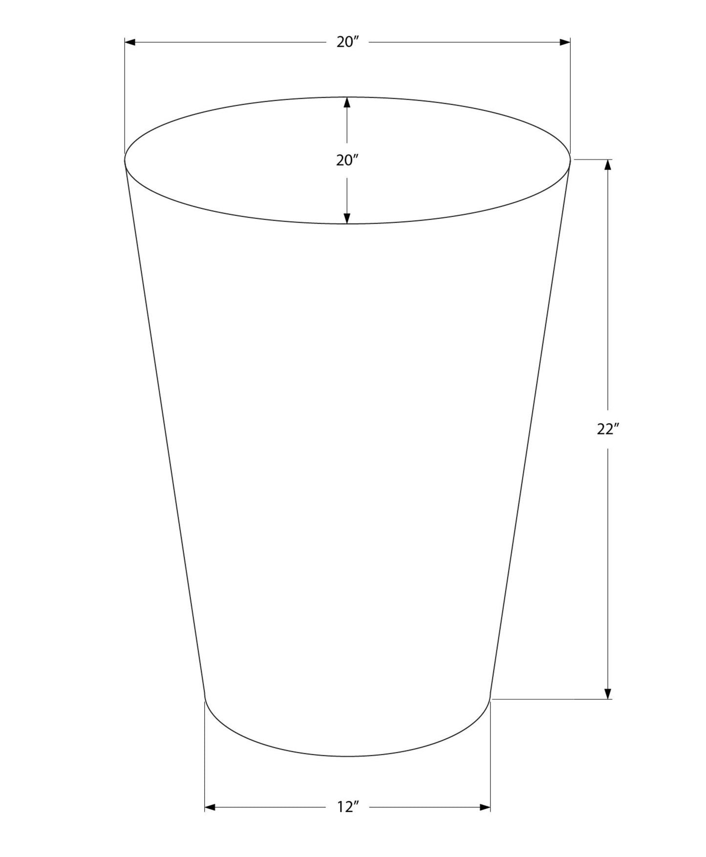 Diagram of a tapered planter with inch top diameter and inch bottom diameter