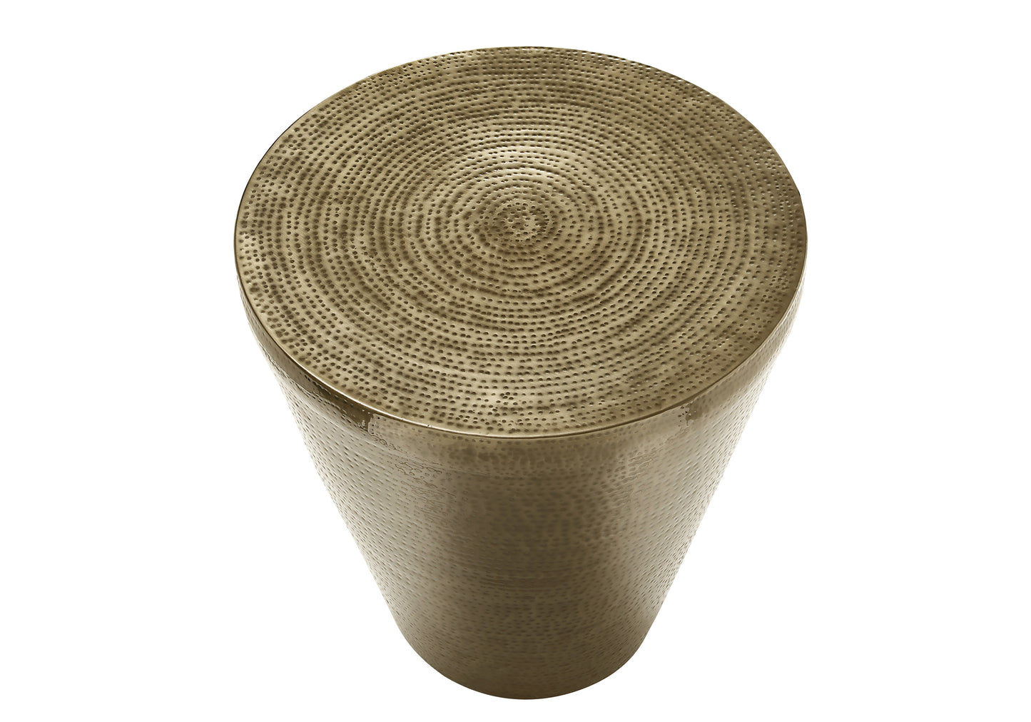Antique gold hammered metal side table with textured top characters
