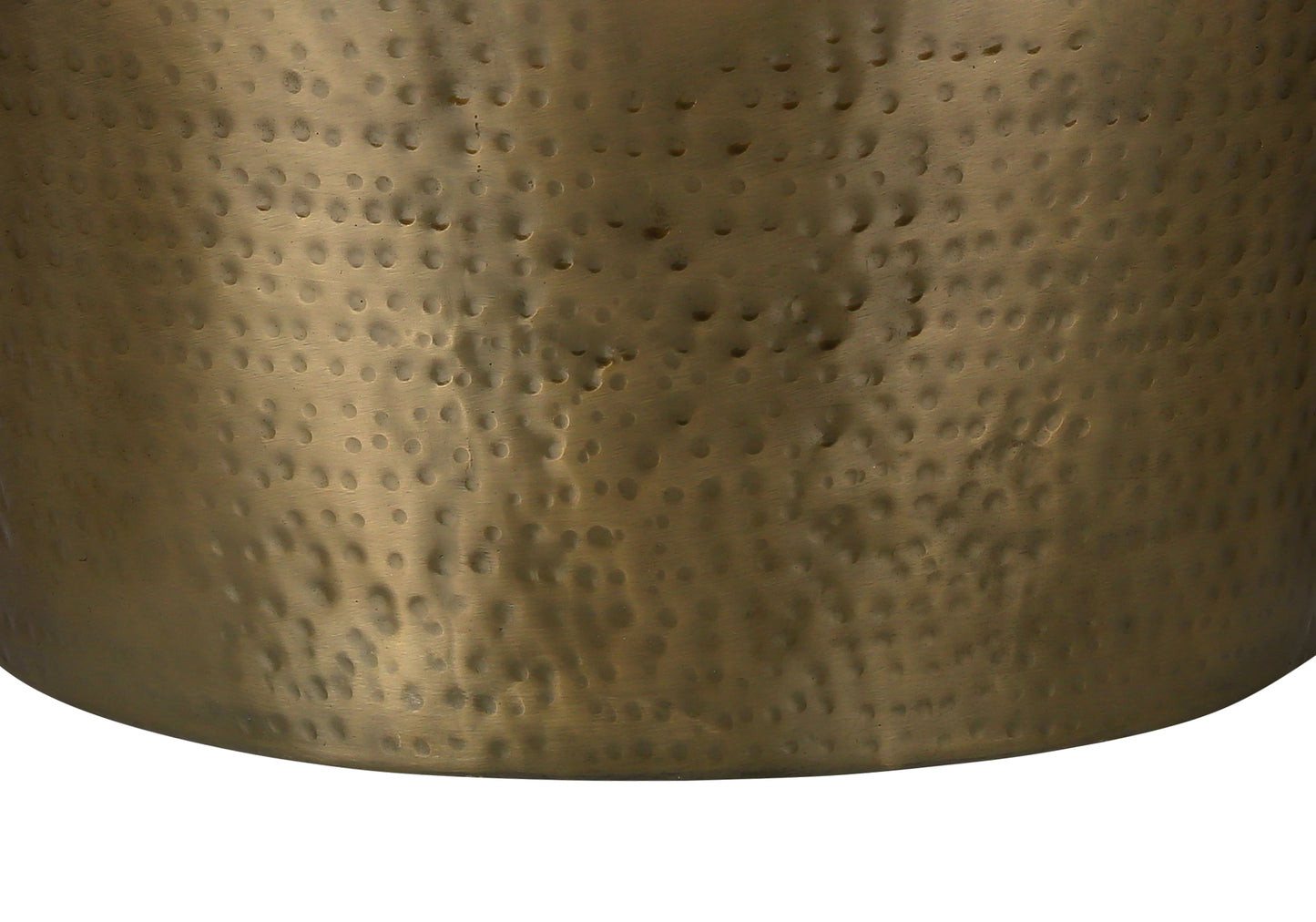 Textured brass drum table with hammered finish contemporary accent decor
