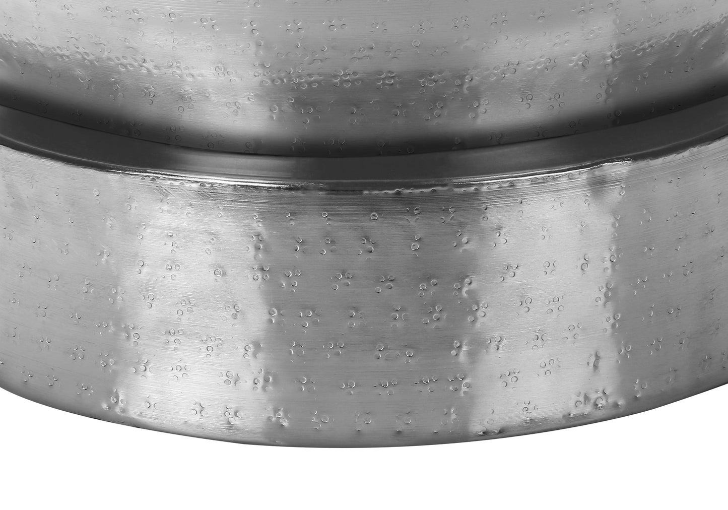 Hammered aluminum decorative planter with a textured surface