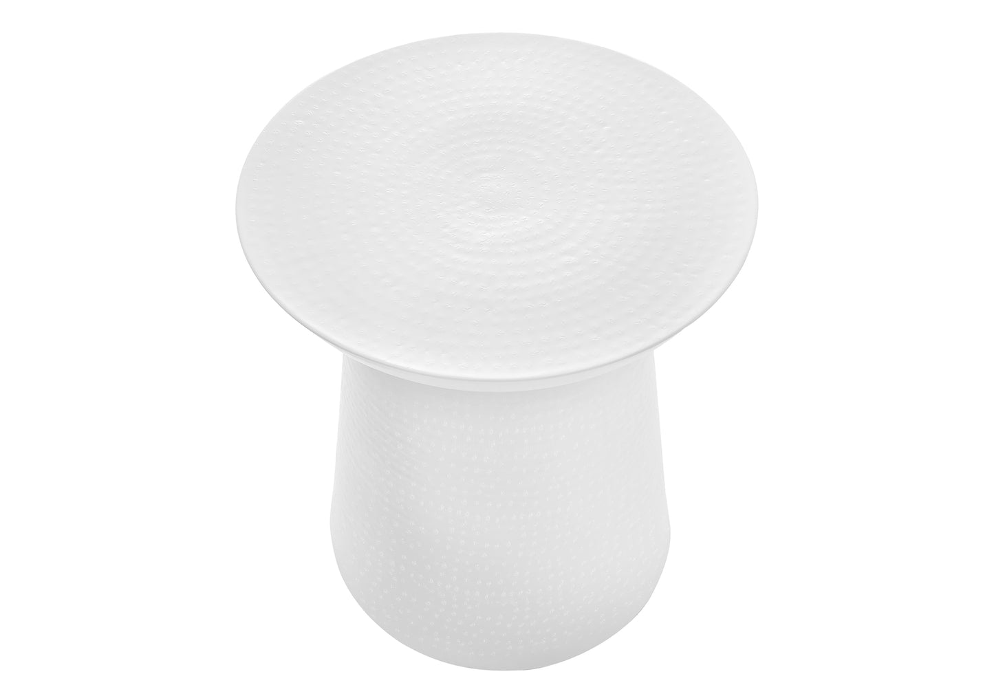 White textured ceramic side table with a circular top and tapered base