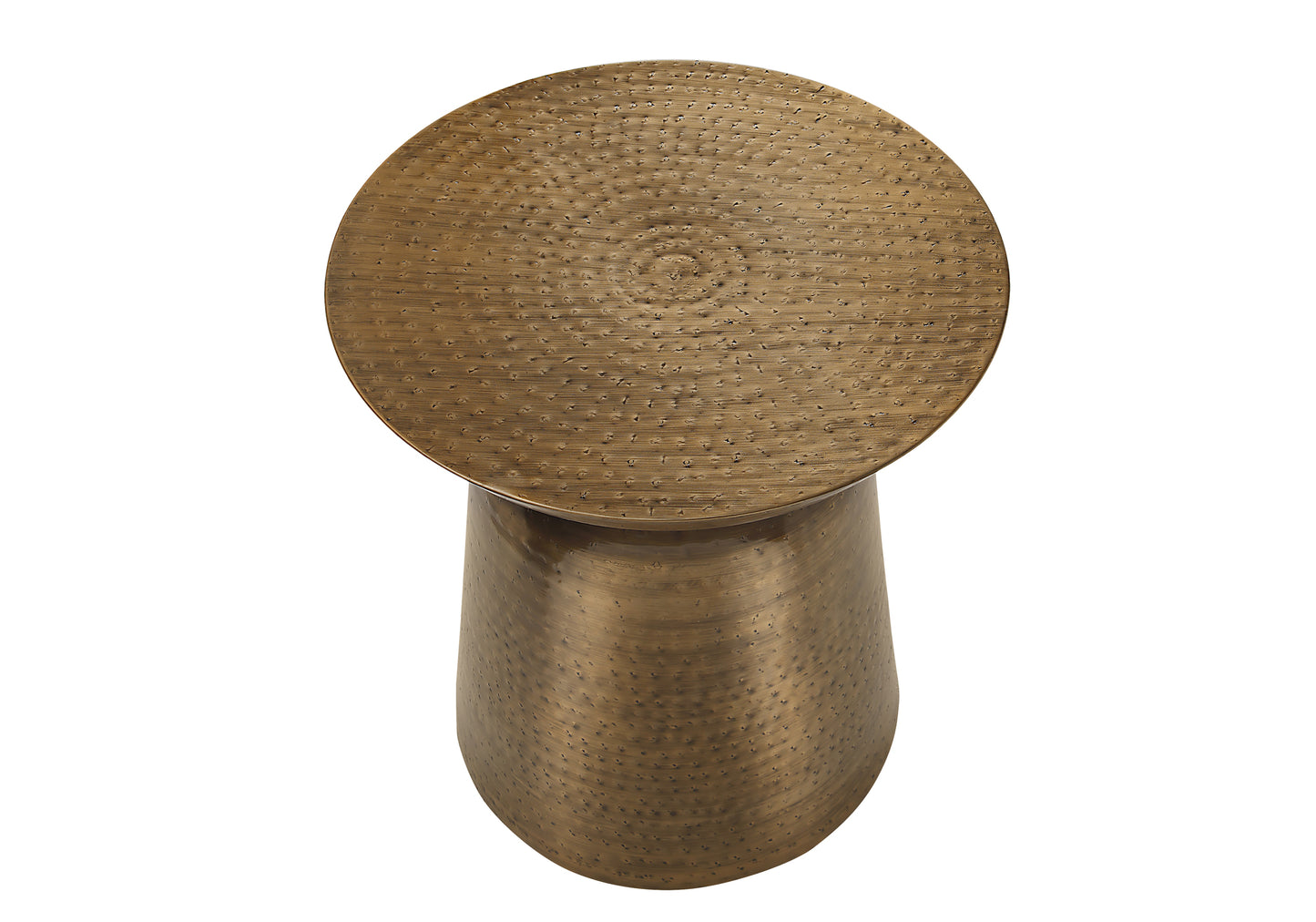 Hammered bronze accent table with textured circular top