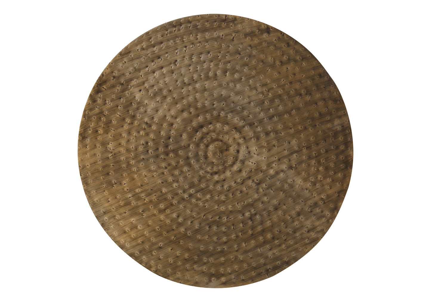 Round woven rattan charger with textured surface and natural brown finish