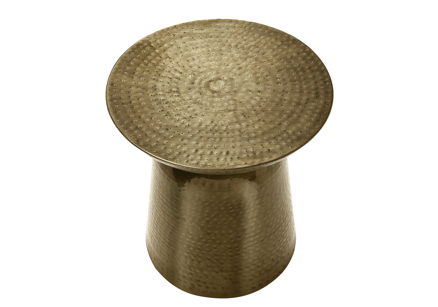 Textured antique brass round side table with hammered finish
