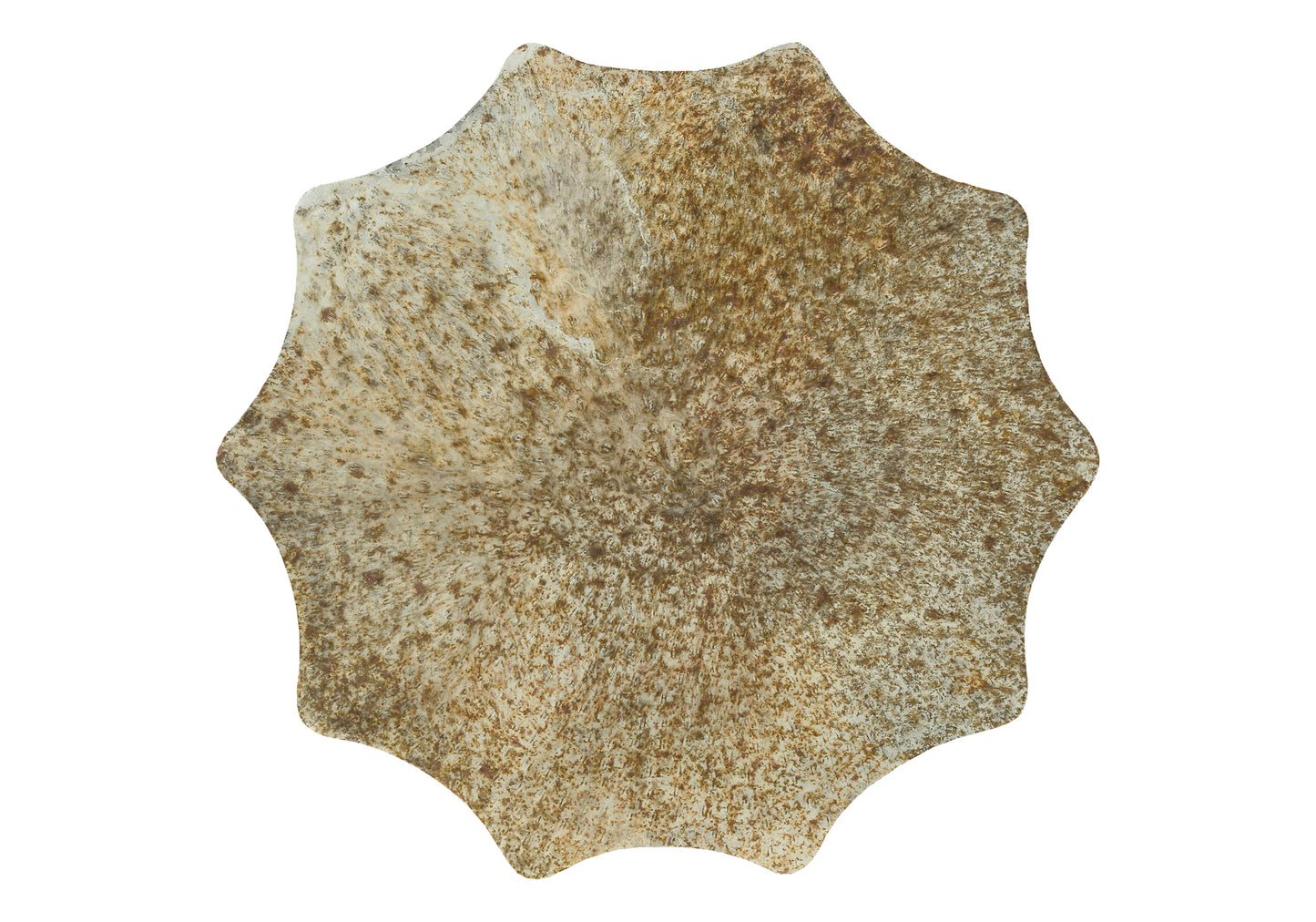 Starshaped natural hide coaster with speckled tan and white texture