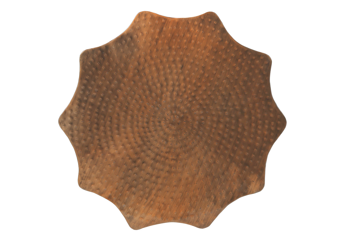 Hammered copper tray with star shape and embossed dot pattern