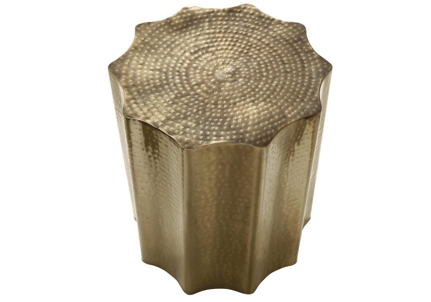 Antique brass starburst accent table with hammered metal texture