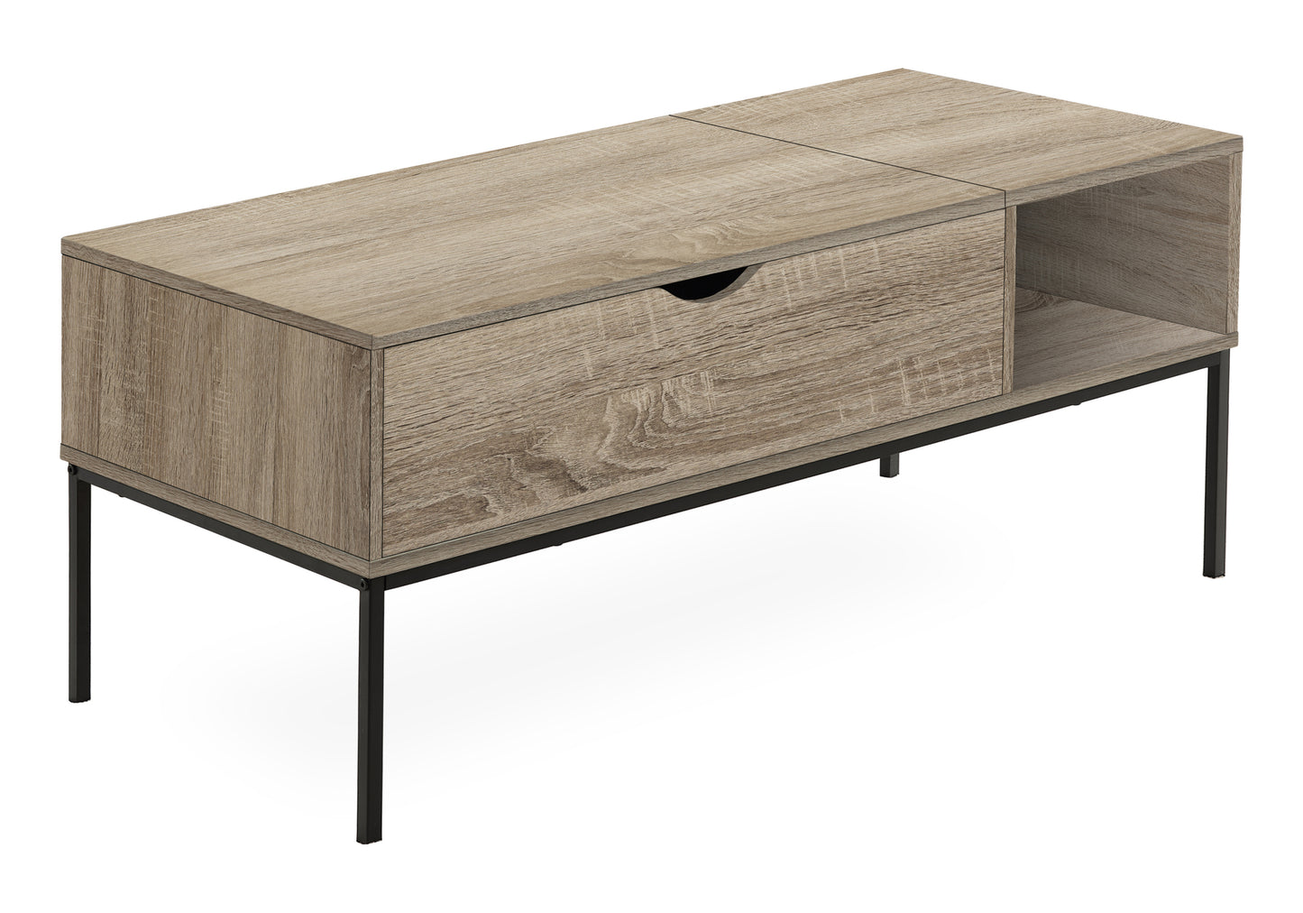 Modern twotone wood console table with black metal legs ideal for entryways