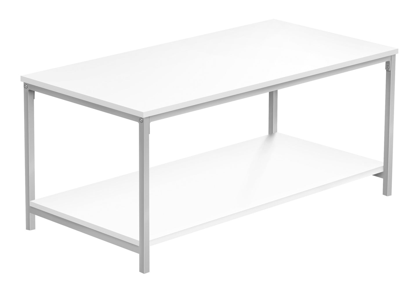 White twotier metal coffee table with clean lines for modern living rooms
