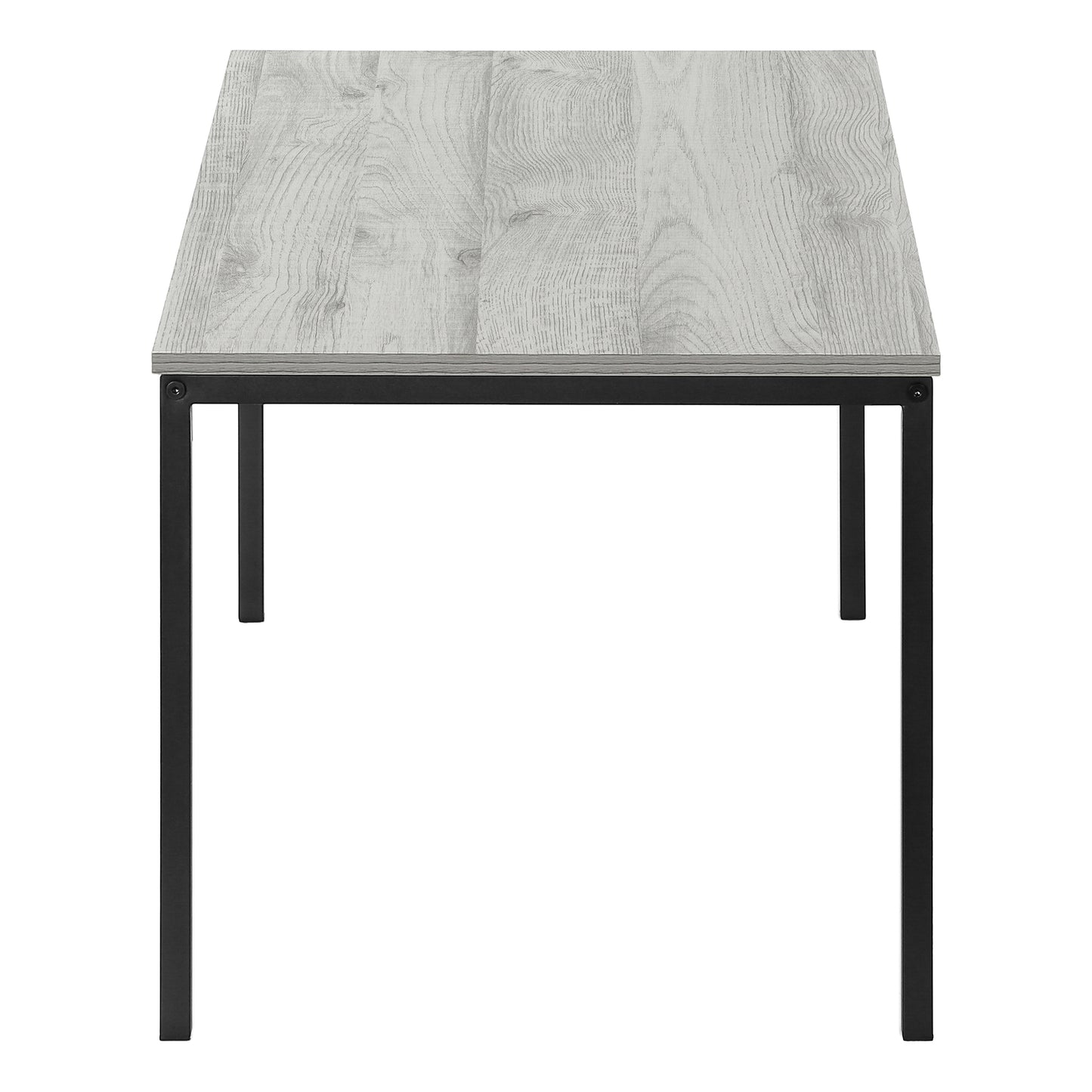 Rustic grey wood grain desk with black metal frame