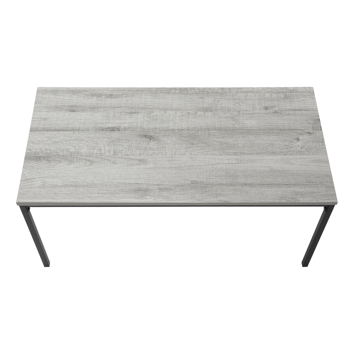Modern grey wood grain coffee table with black metal legs