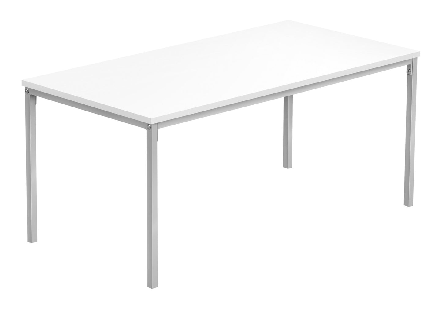 Modern white rectangular desk with silver metal legs perfect for home office setups
