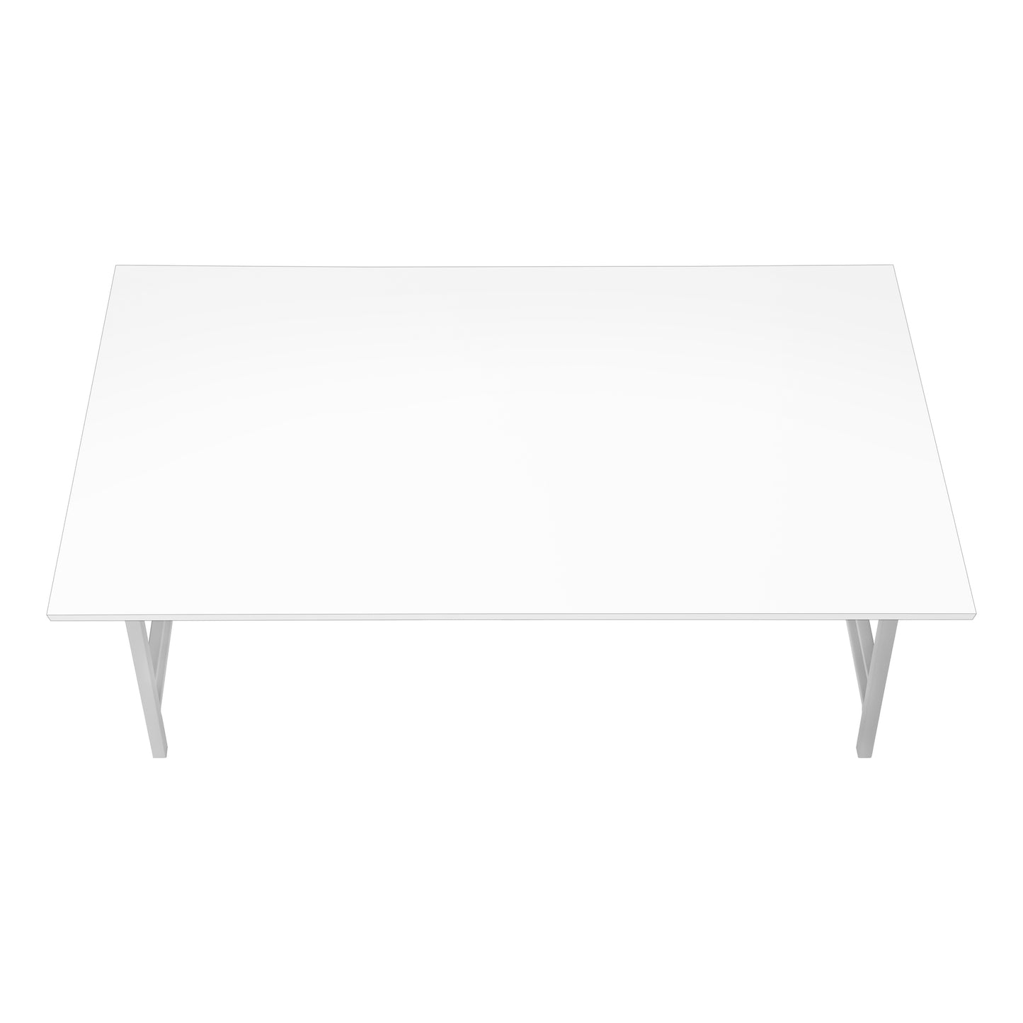 Minimalist white desk with angled silver legs ideal for modern home offices