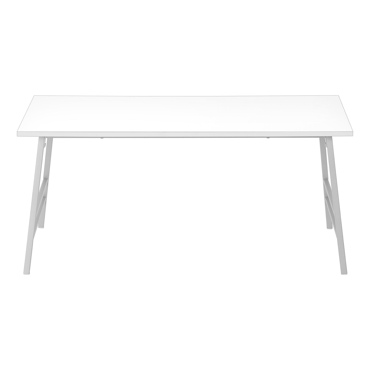 Minimalist white desk with sleek silver metal legs