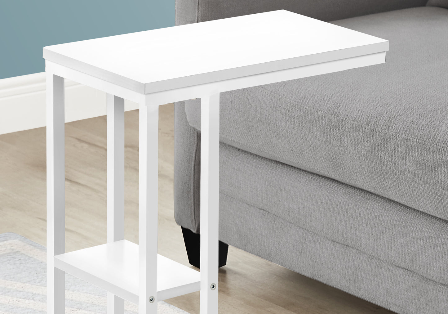 White Ctable with two shelves and a slim design perfect for small spaces