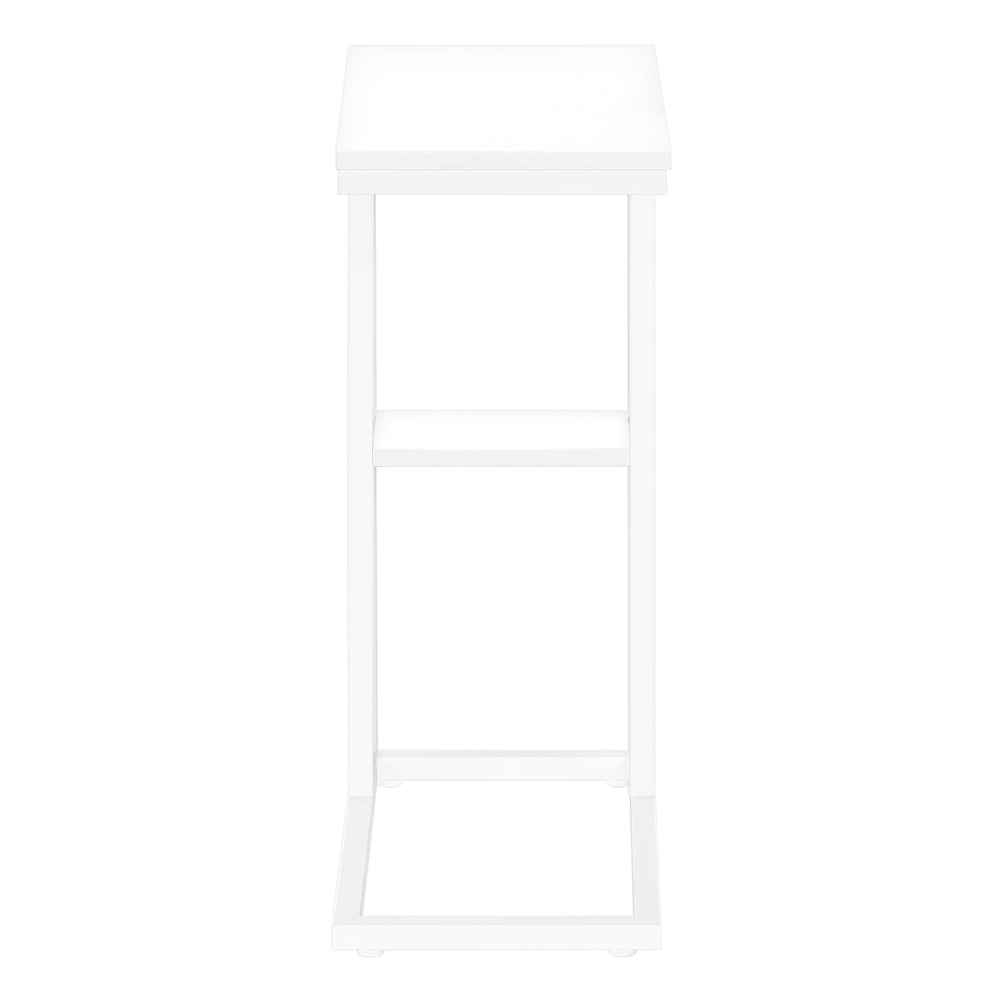 Modern white side table with sleek metal frame and two shelves perfect for minimalist decor