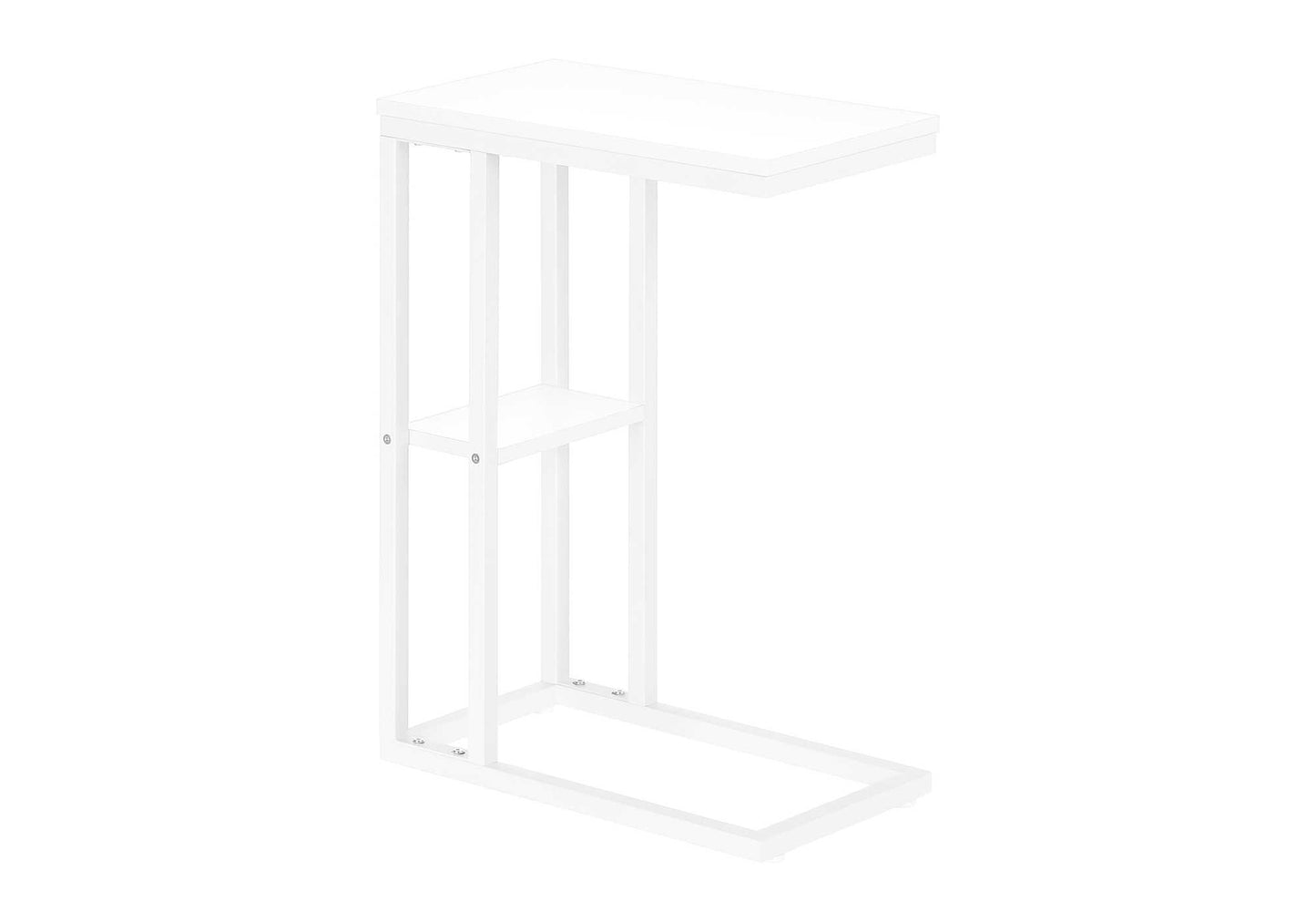 White ctable with metal frame and two shelves perfect for small spaces
