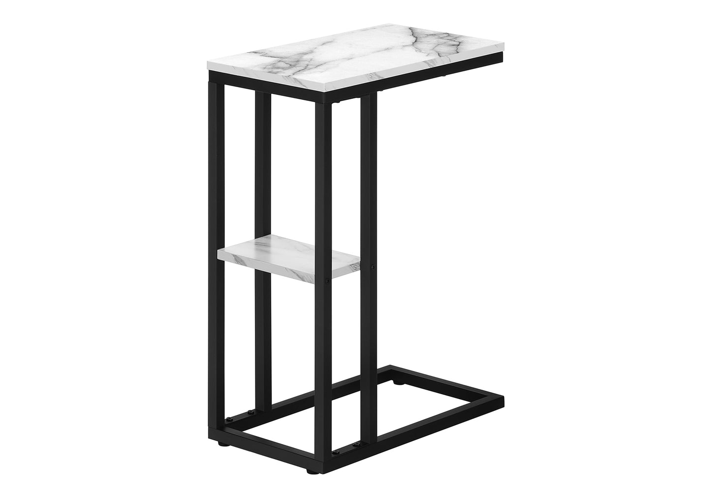 Modern ctable with white marble top and black metal frame perfect for sofas
