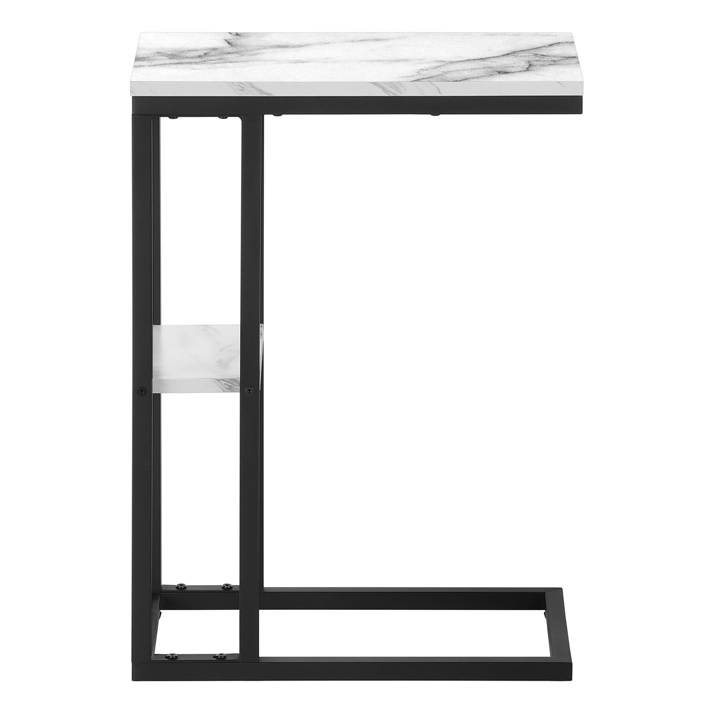 Modern ctable with white marble top and black metal frame perfect for living rooms
