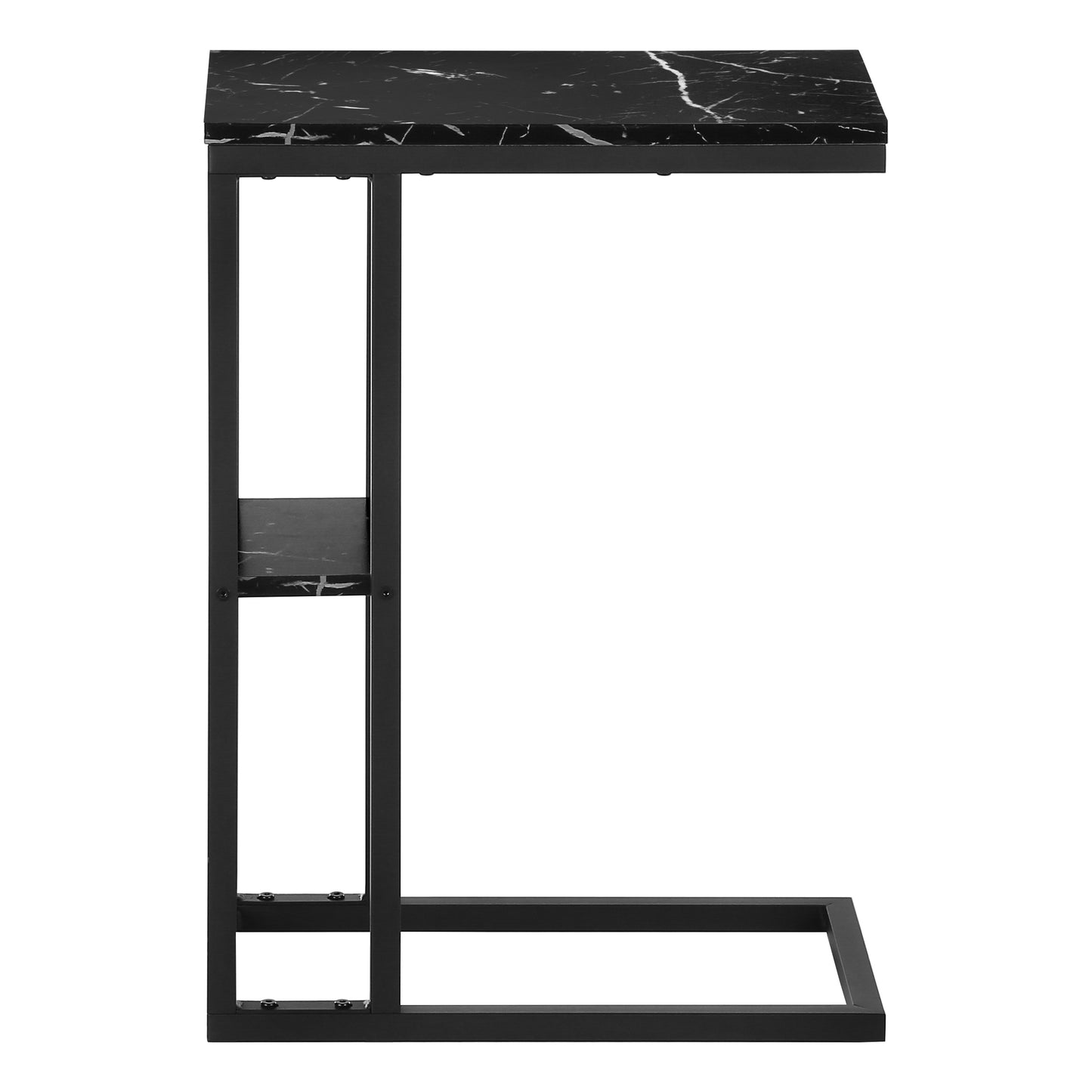 Sleek black marble Ctable with a minimalist metal frame perfect for sofa side use
