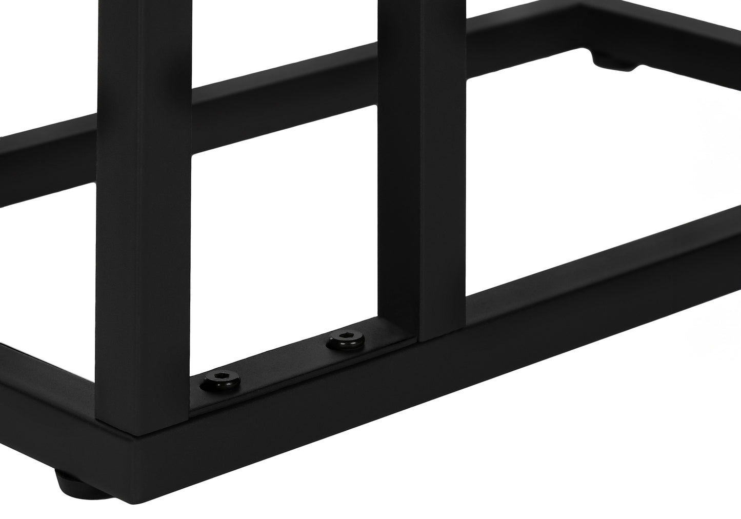 Black metal table legs with visible screws and supports